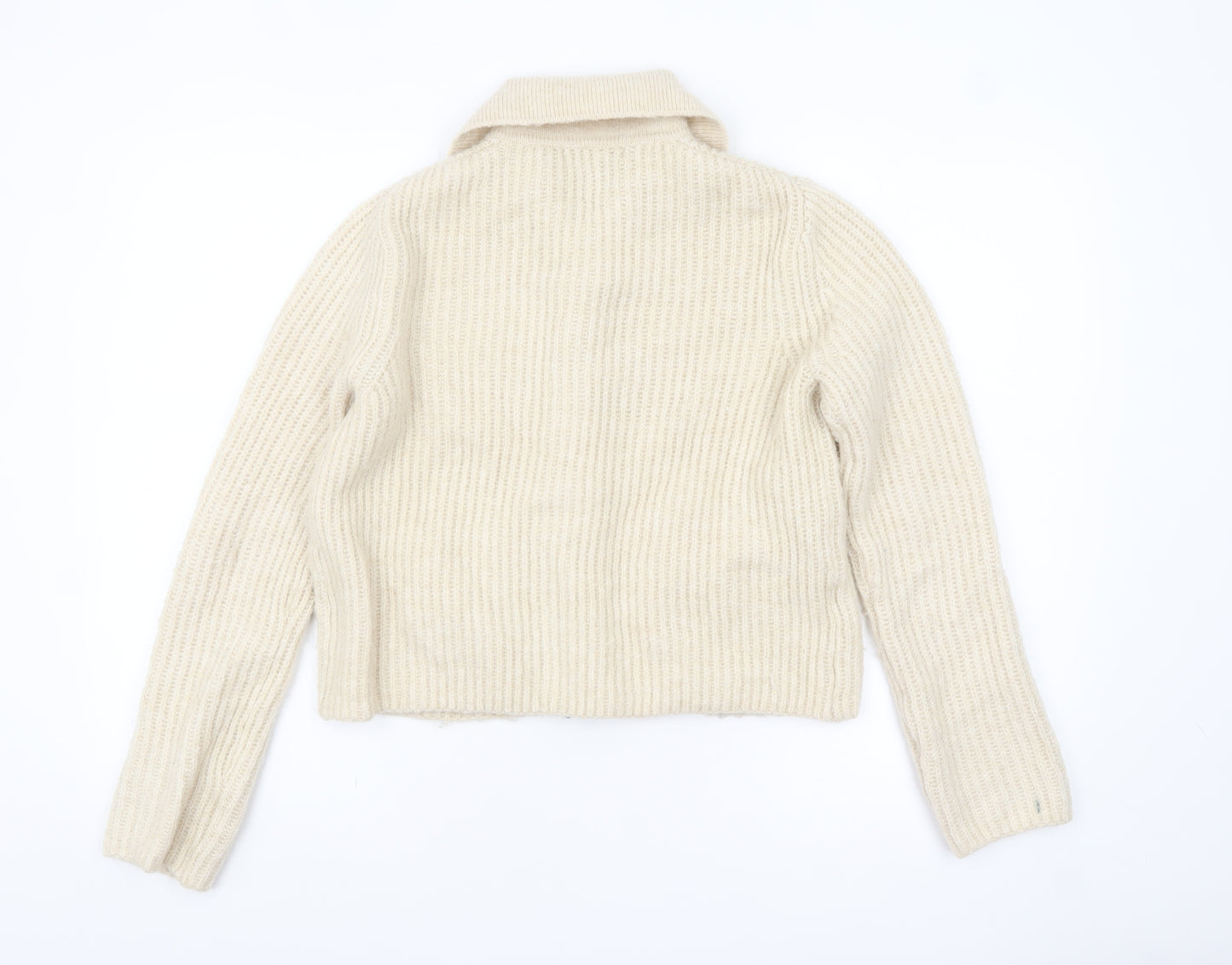 MNG Womens Beige Wool Blend Collared Cardigan Size S