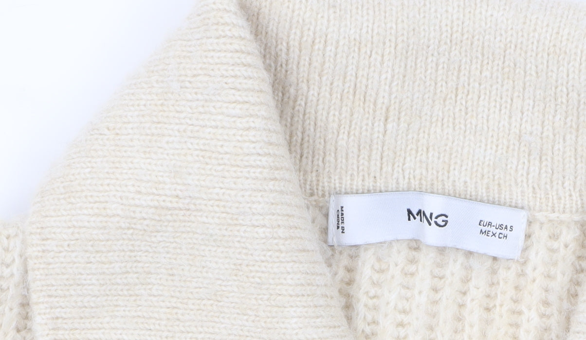 MNG Womens Beige Wool Blend Collared Cardigan Size S