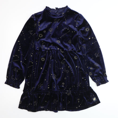 Marks and Spencer Girls Navy Velvet Harry Potter Long Sleeve Skater Dress 8-9 Years