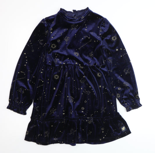 Marks and Spencer Girls Navy Velvet Harry Potter Long Sleeve Skater Dress 8-9 Years