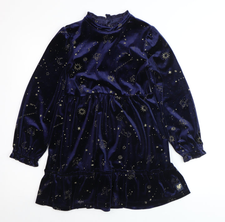 Marks and Spencer Girls Navy Velvet Harry Potter Long Sleeve Skater Dress 8-9 Years