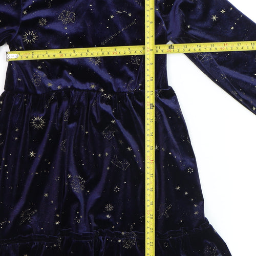 Marks and Spencer Girls Navy Velvet Harry Potter Long Sleeve Skater Dress 8-9 Years