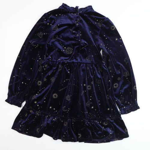 Marks and Spencer Girls Navy Velvet Harry Potter Long Sleeve Skater Dress 8-9 Years
