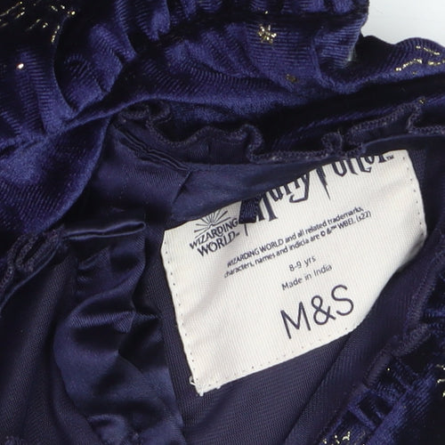 Marks and Spencer Girls Navy Velvet Harry Potter Long Sleeve Skater Dress 8-9 Years