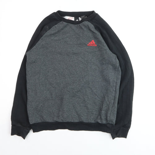 Adidas Boys Grey Black Sweatshirt Size 12-13 Years Crew Neck Long Sleeve