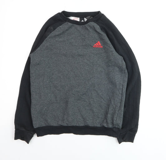 Adidas Boys Grey Black Sweatshirt Size 12-13 Years Crew Neck Long Sleeve
