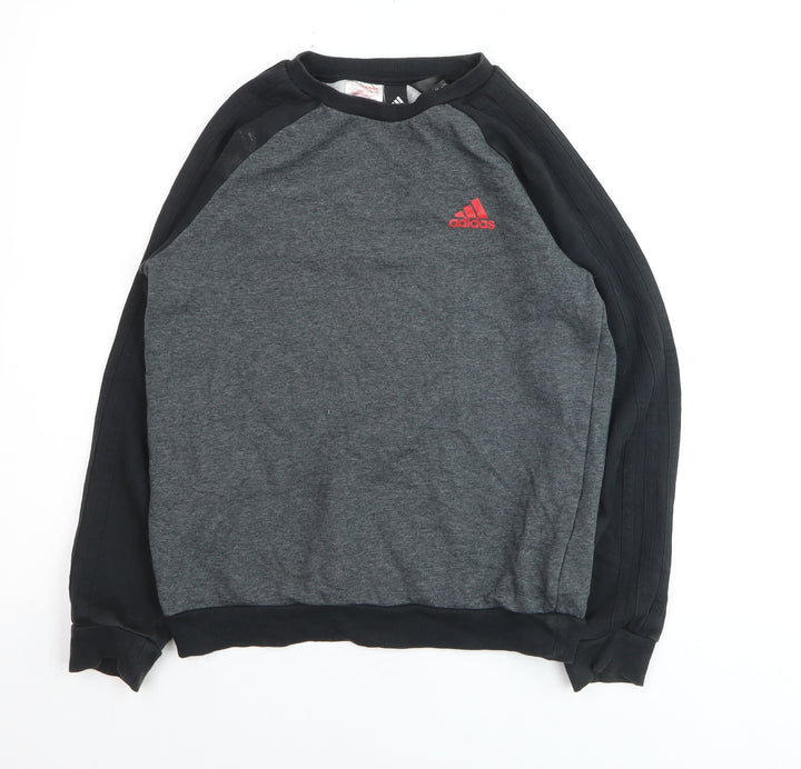 Adidas Boys Grey Black Sweatshirt Size 12-13 Years Crew Neck Long Sleeve