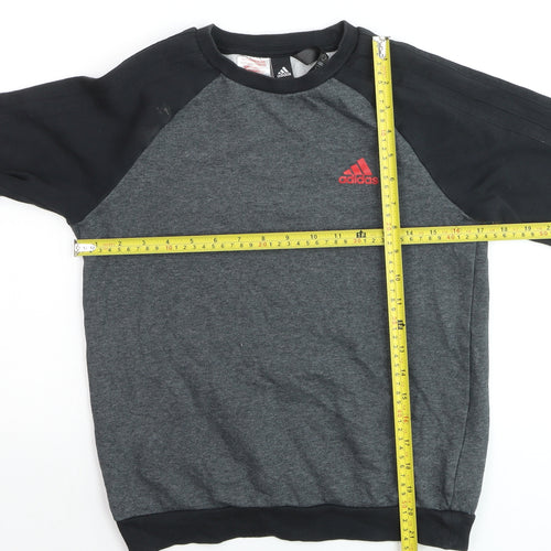 Adidas Boys Grey Black Sweatshirt Size 12-13 Years Crew Neck Long Sleeve