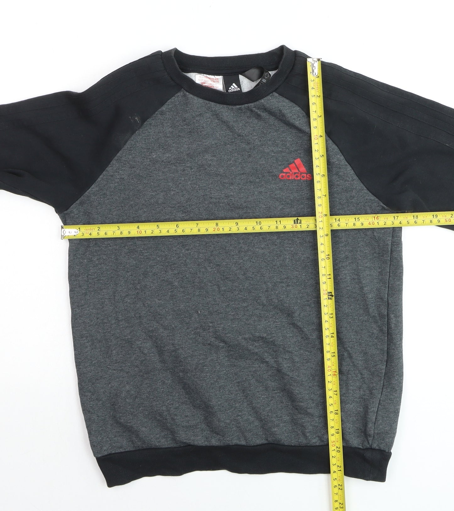 Adidas Boys Grey Black Sweatshirt Size 12-13 Years Crew Neck Long Sleeve
