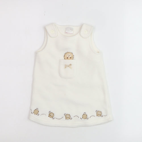 Minimode Unisex Baby Ivory Fleece Pinafore Dress 3-6 Months Hedgehog Embroidered