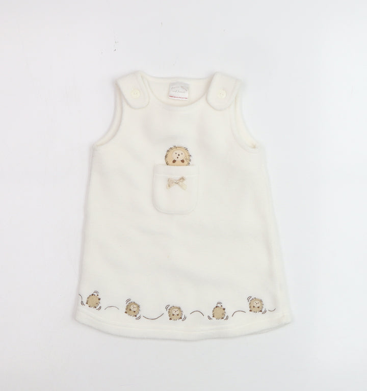 Minimode Unisex Baby Ivory Fleece Pinafore Dress 3-6 Months Hedgehog Embroidered
