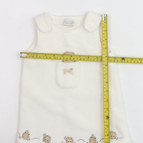 Minimode Unisex Baby Ivory Fleece Pinafore Dress 3-6 Months Hedgehog Embroidered
