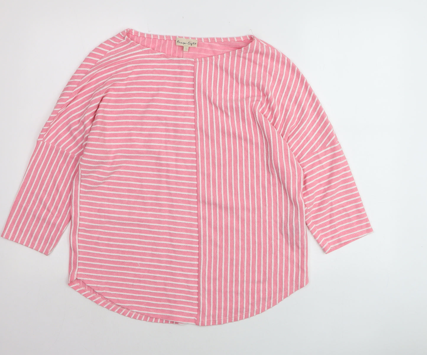 Phase Eight Womens Pink Striped Cotton 3/4 Sleeve Tunic Top Size 12