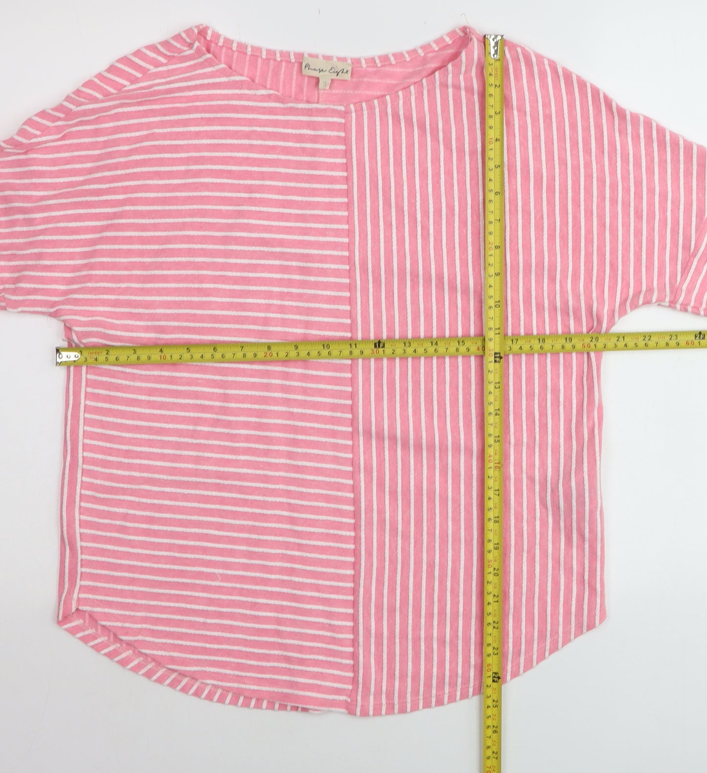 Phase Eight Womens Pink Striped Cotton 3/4 Sleeve Tunic Top Size 12