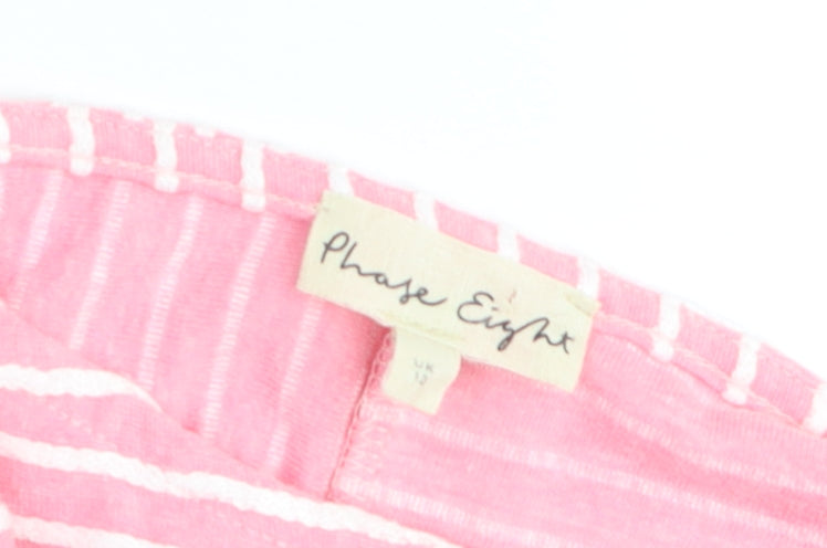Phase Eight Womens Pink Striped Cotton 3/4 Sleeve Tunic Top Size 12