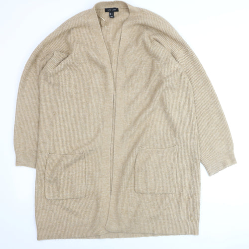 New Look Women Beige Longline Cardigan L Knit Open Front Jumper