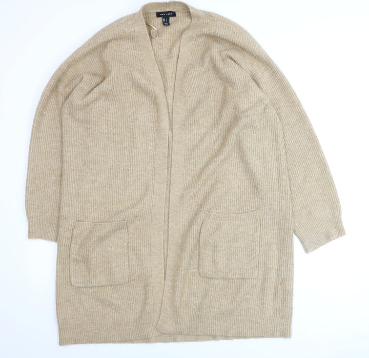 New Look Women Beige Longline Cardigan L Knit Open Front Jumper
