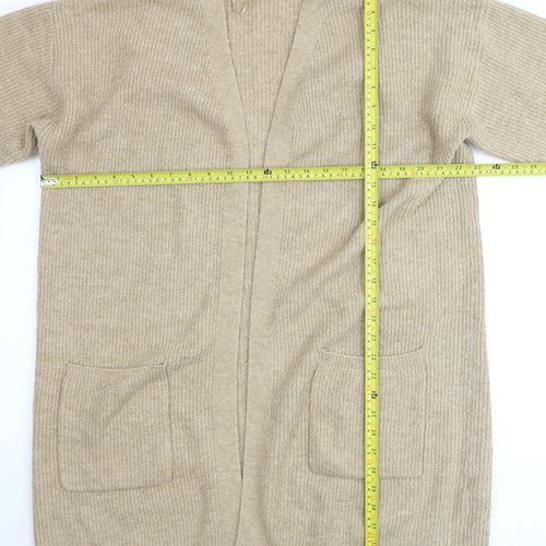 New Look Women Beige Longline Cardigan L Knit Open Front Jumper
