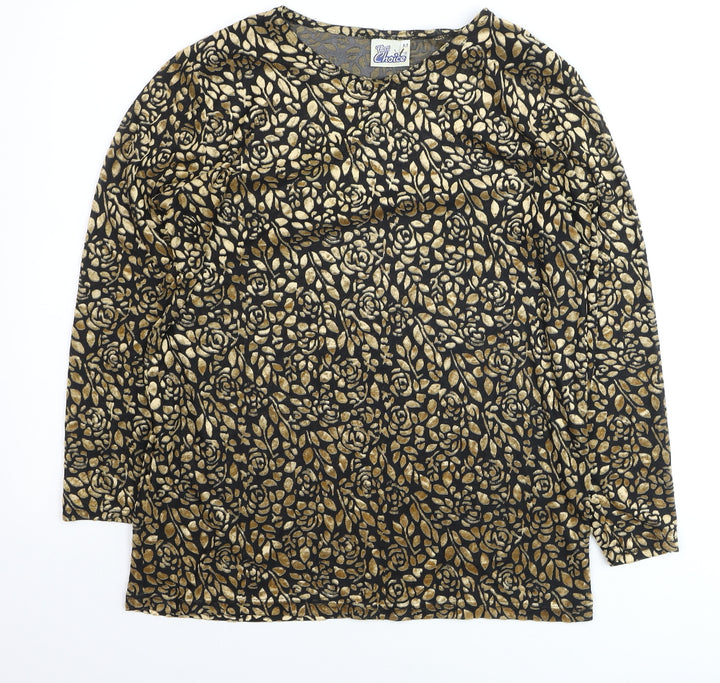 First Choice Women's Black Gold Floral Long Sleeve Tunic Top M
