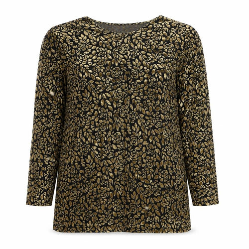 First Choice Women's Black Gold Floral Long Sleeve Tunic Top M