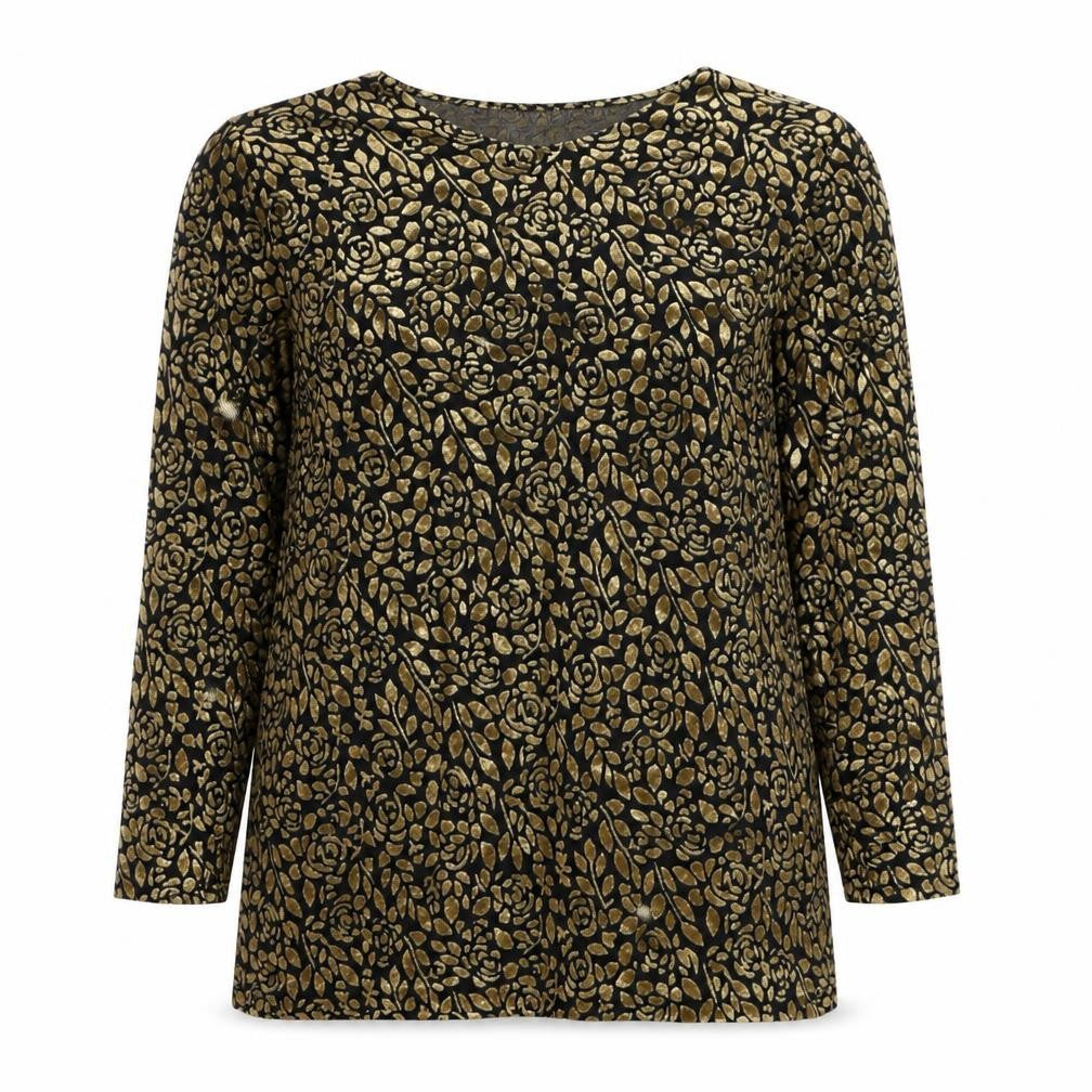 First Choice Women's Black Gold Floral Long Sleeve Tunic Top M