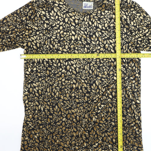 First Choice Women's Black Gold Floral Long Sleeve Tunic Top M