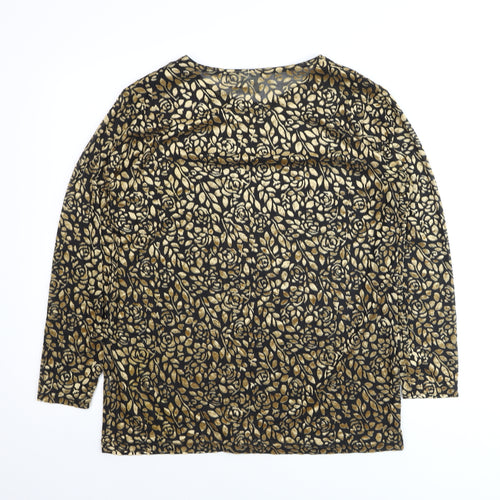 First Choice Women's Black Gold Floral Long Sleeve Tunic Top M