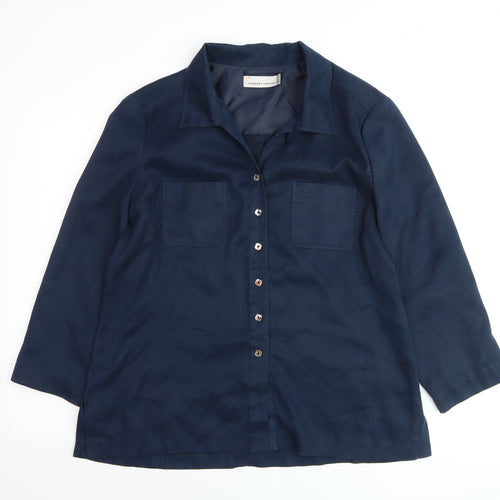 Country Casuals Women Blue Size 16 Button-Up 3/4 Sleeve Shirt