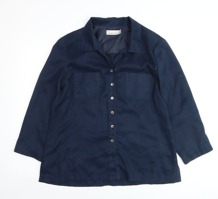 Country Casuals Women Blue Size 16 Button-Up 3/4 Sleeve Shirt