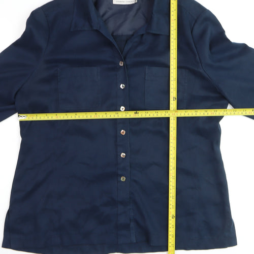 Country Casuals Women Blue Size 16 Button-Up 3/4 Sleeve Shirt