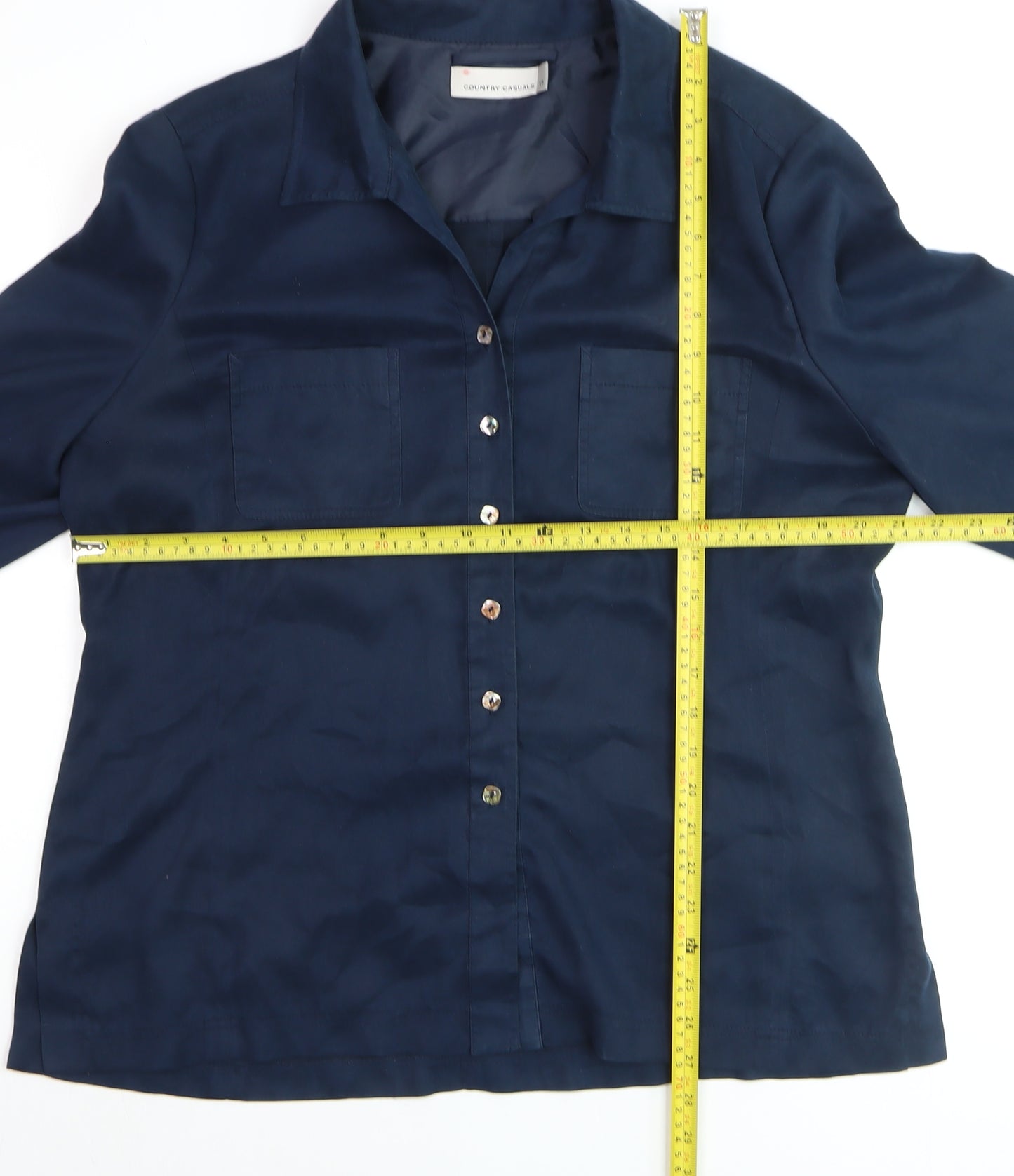 Country Casuals Women Blue Size 16 Button-Up 3/4 Sleeve Shirt