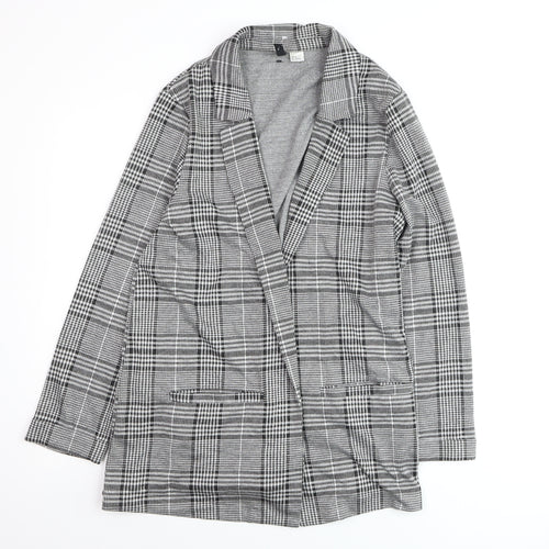 H&M Divided Women's Grey Check Blazer Size M Classic Mid-Length Jacket