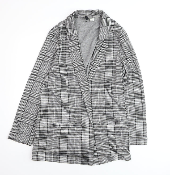 H&M Divided Women's Grey Check Blazer Size M Classic Mid-Length Jacket