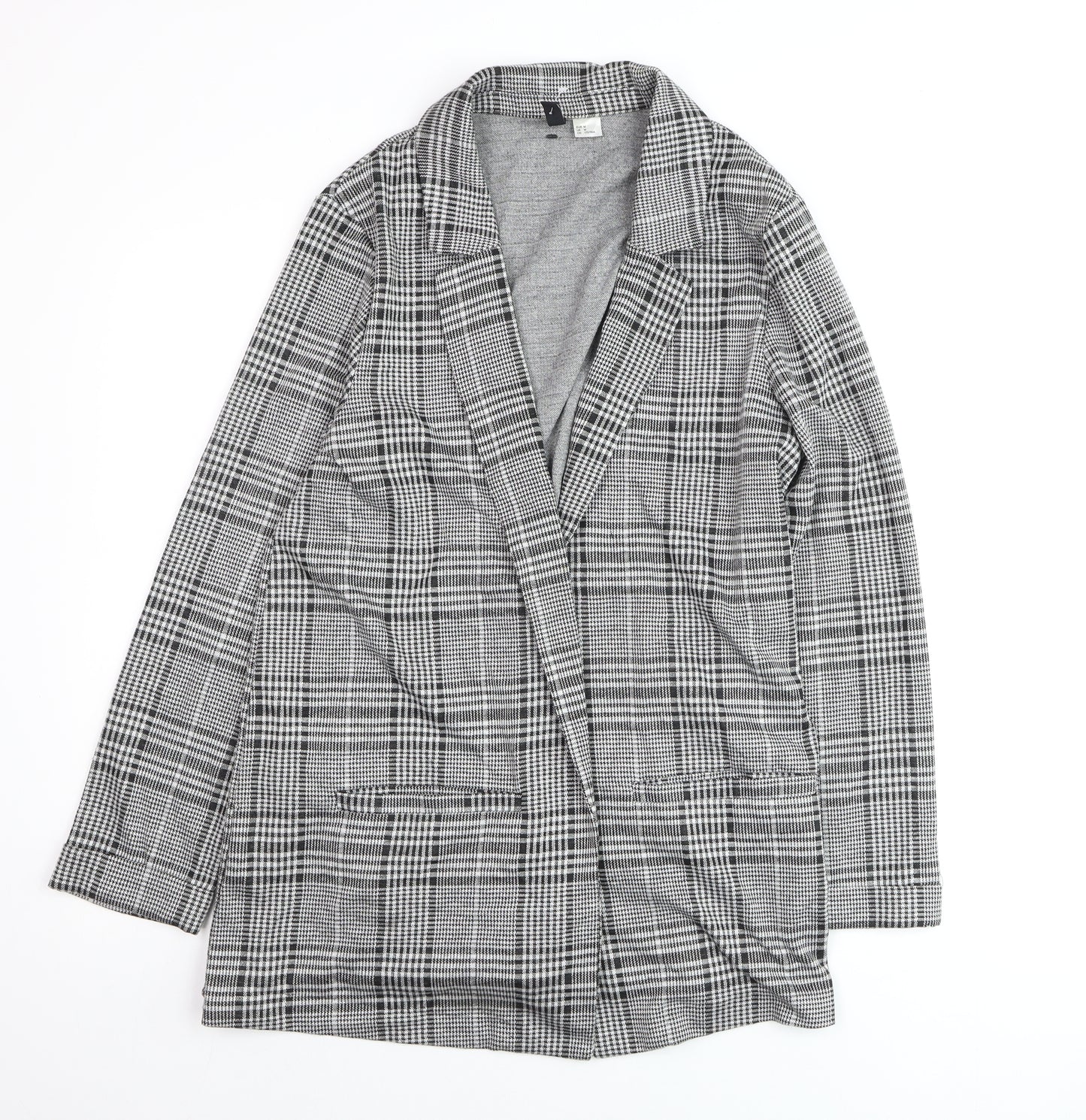 H&M Divided Women's Grey Check Blazer Size M Classic Mid-Length Jacket