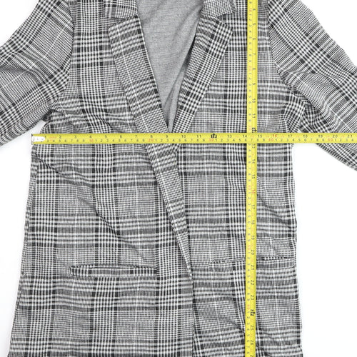 H&M Divided Women's Grey Check Blazer Size M Classic Mid-Length Jacket