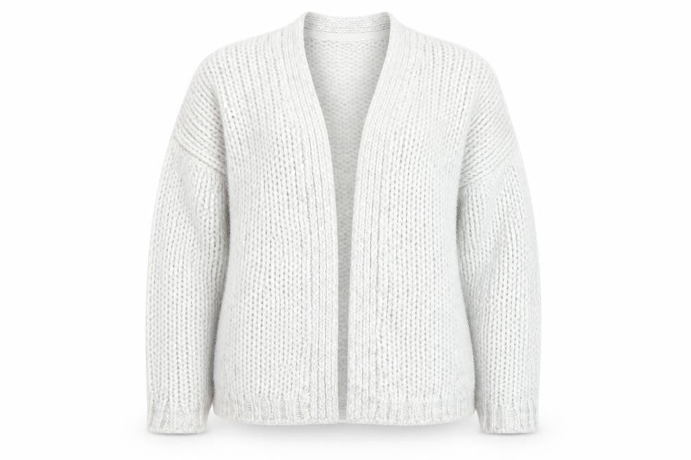 Fat Face Women’s Grey Chunky-Knit Open Cardigan Size S Wool Blend