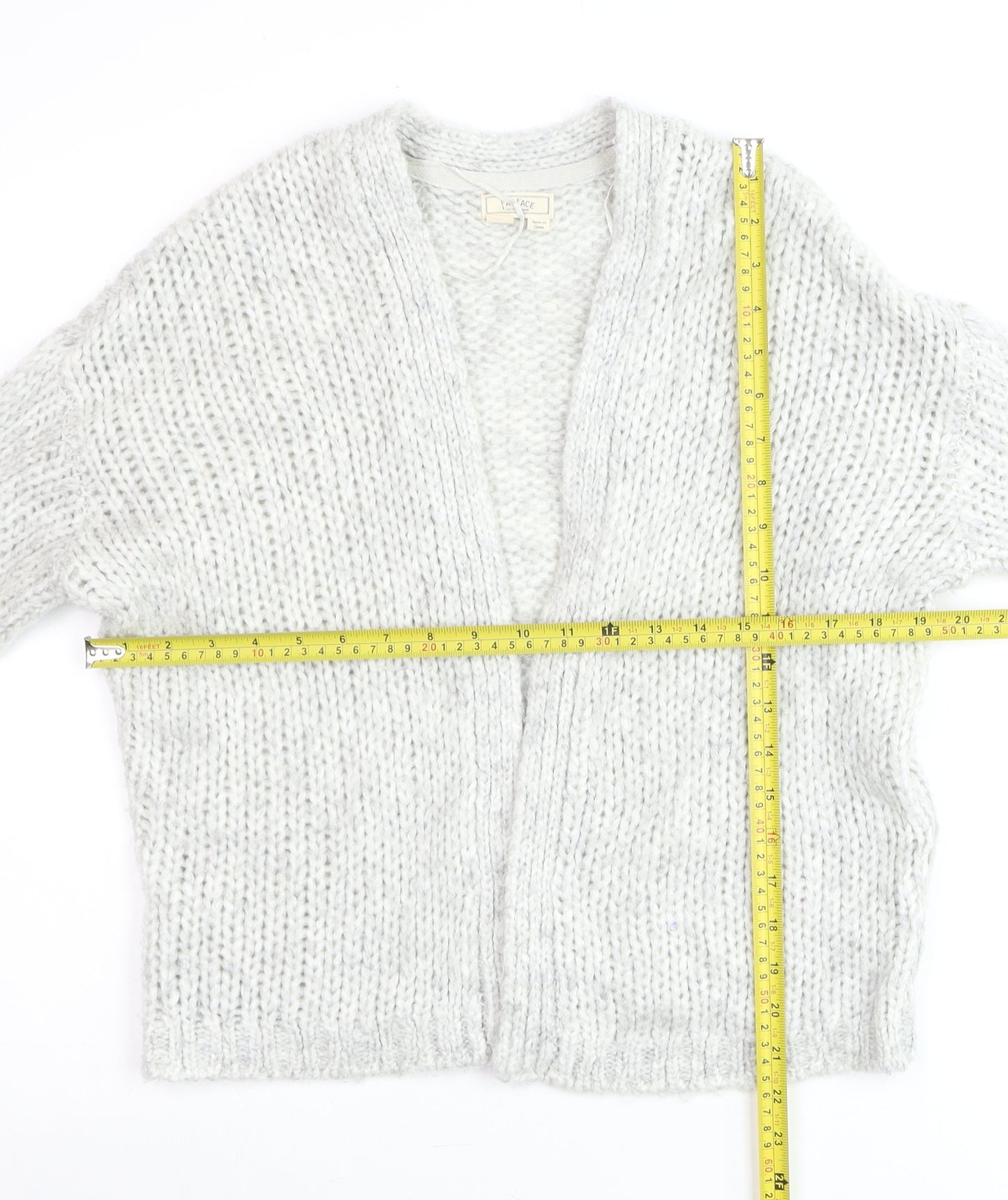 Fat Face Women’s Grey Chunky-Knit Open Cardigan Size S Wool Blend