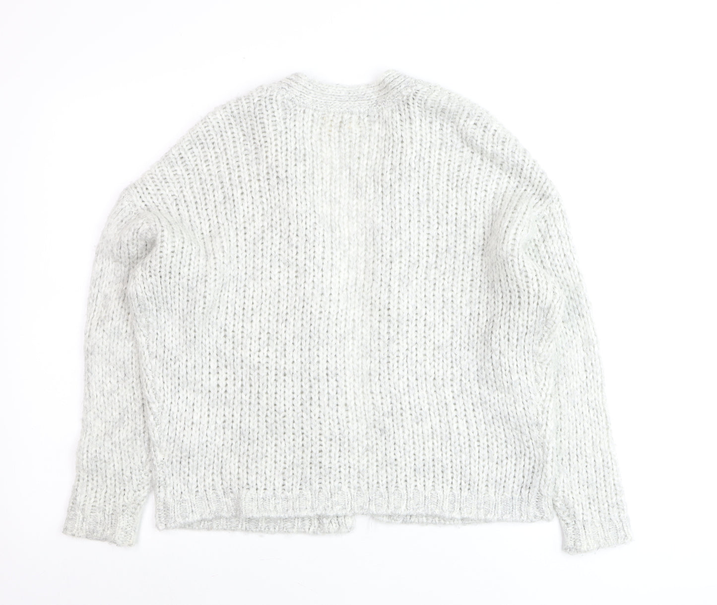 Fat Face Women’s Grey Chunky-Knit Open Cardigan Size S Wool Blend