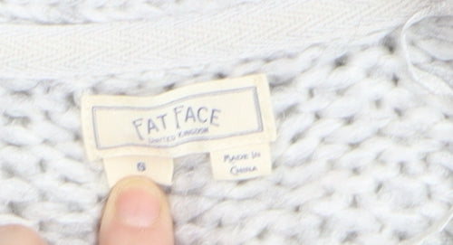 Fat Face Women’s Grey Chunky-Knit Open Cardigan Size S Wool Blend