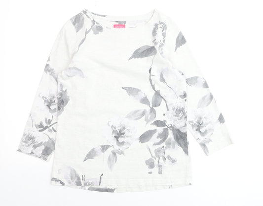 Joules Women’s Grey Floral Cotton Pullover Jumper Size 10