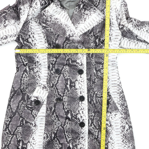 Kelyna Paris Women's Grey Snake Print Trench Coat L Belted Mid Length
