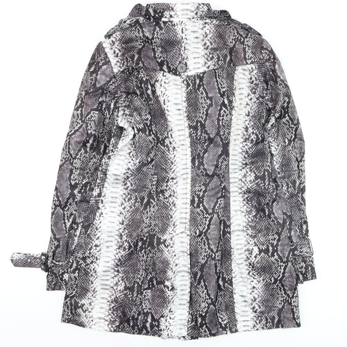 Kelyna Paris Women's Grey Snake Print Trench Coat L Belted Mid Length