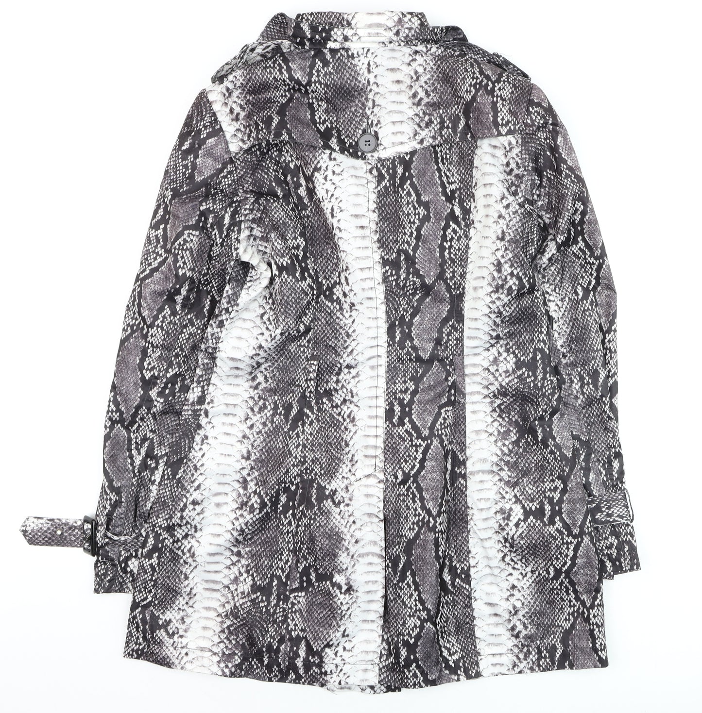 Kelyna Paris Women's Grey Snake Print Trench Coat L Belted Mid Length