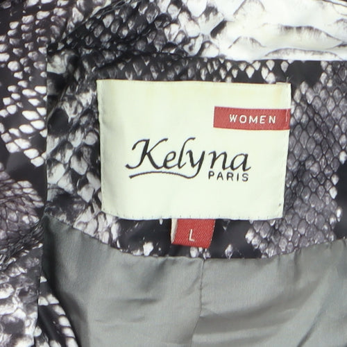 Kelyna Paris Women's Grey Snake Print Trench Coat L Belted Mid Length