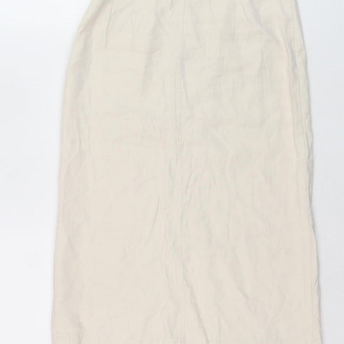 Miss Lan Women's Beige Cotton Midi Pencil Skirt Size S