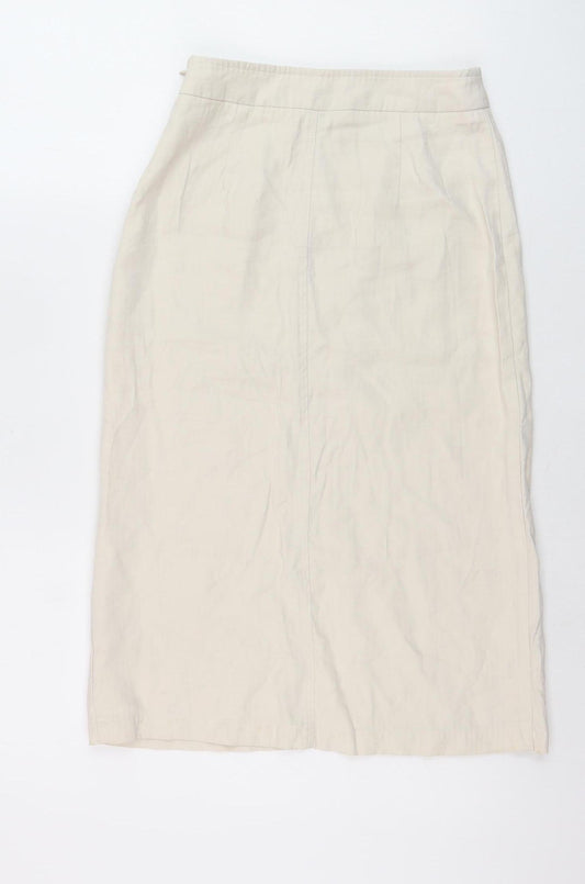 Miss Lan Women's Beige Cotton Midi Pencil Skirt Size S