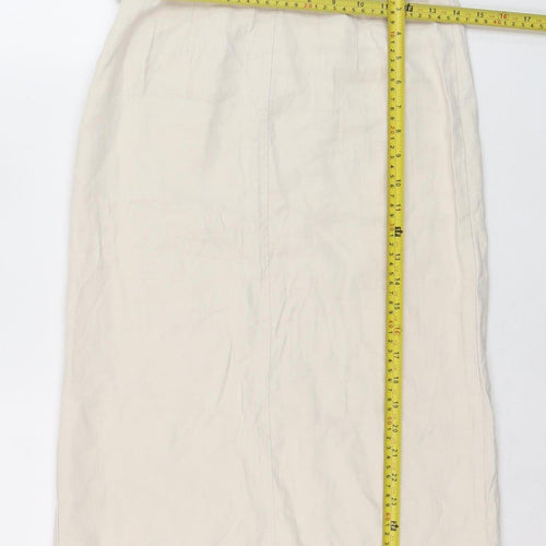 Miss Lan Women's Beige Cotton Midi Pencil Skirt Size S