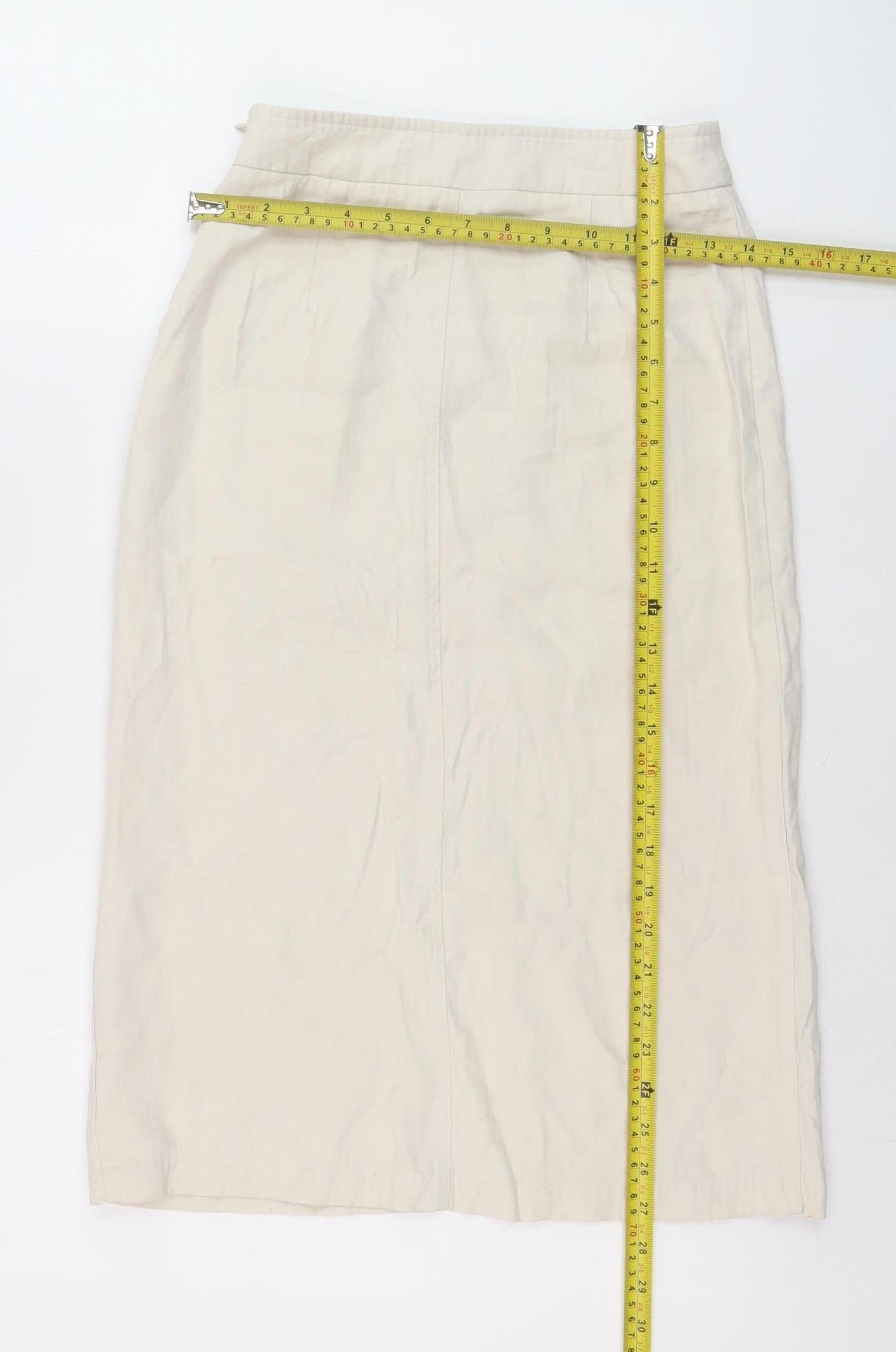 Miss Lan Women's Beige Cotton Midi Pencil Skirt Size S