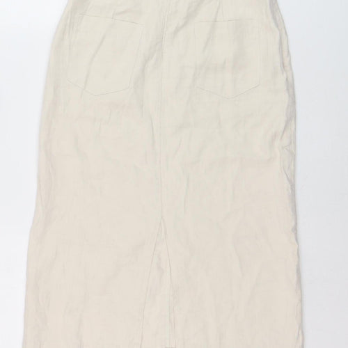 Miss Lan Women's Beige Cotton Midi Pencil Skirt Size S