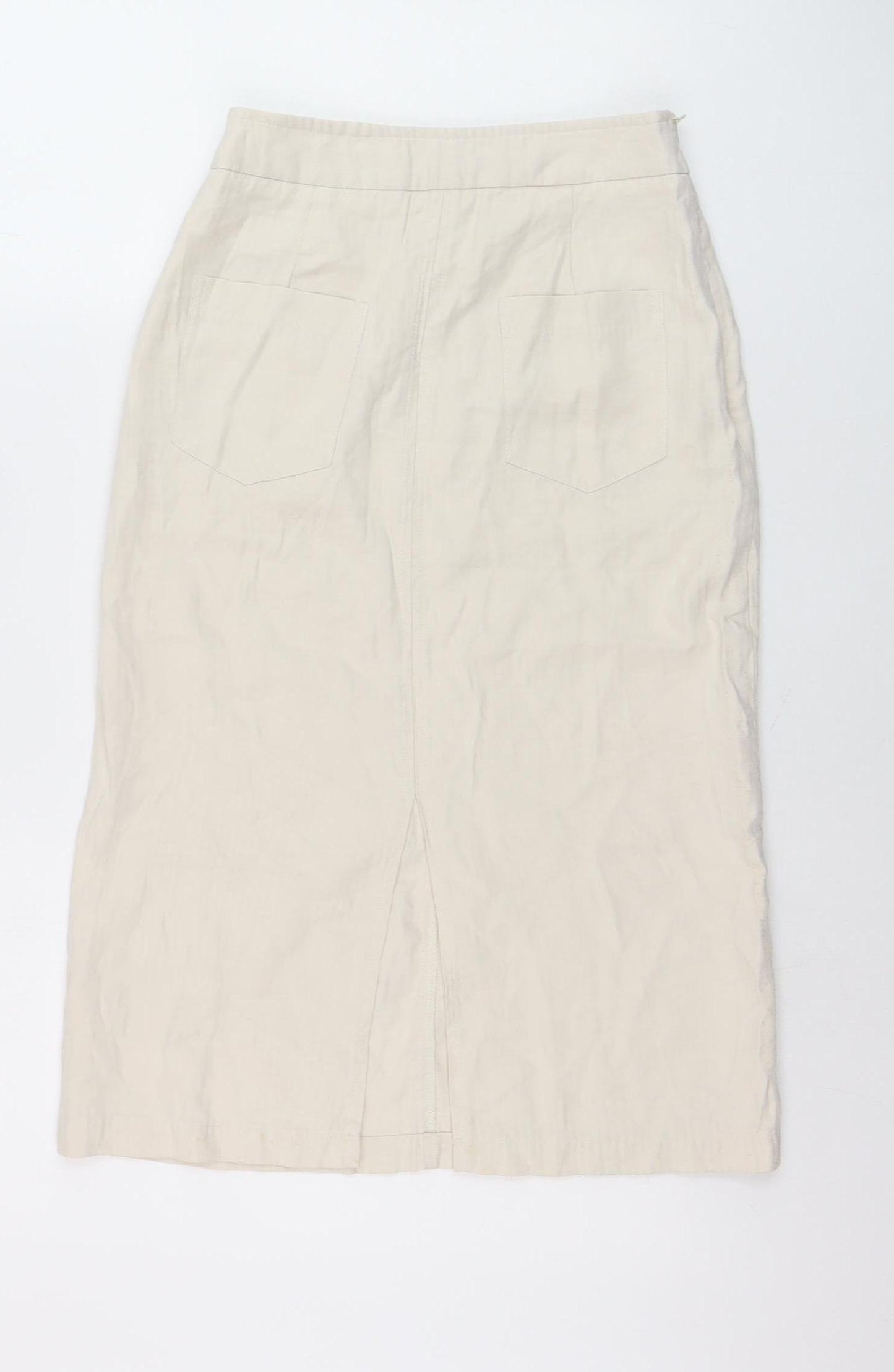 Miss Lan Women's Beige Cotton Midi Pencil Skirt Size S
